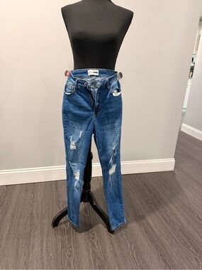 Fashion Nova Ripped Blue Skinny Jeans